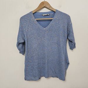 SOFT SURROUNDINGS Women's Blue V-Neck Short Sleeve Sweater Size XS